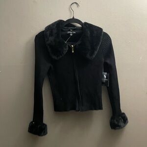 Black Faux Fur Collar Jacket